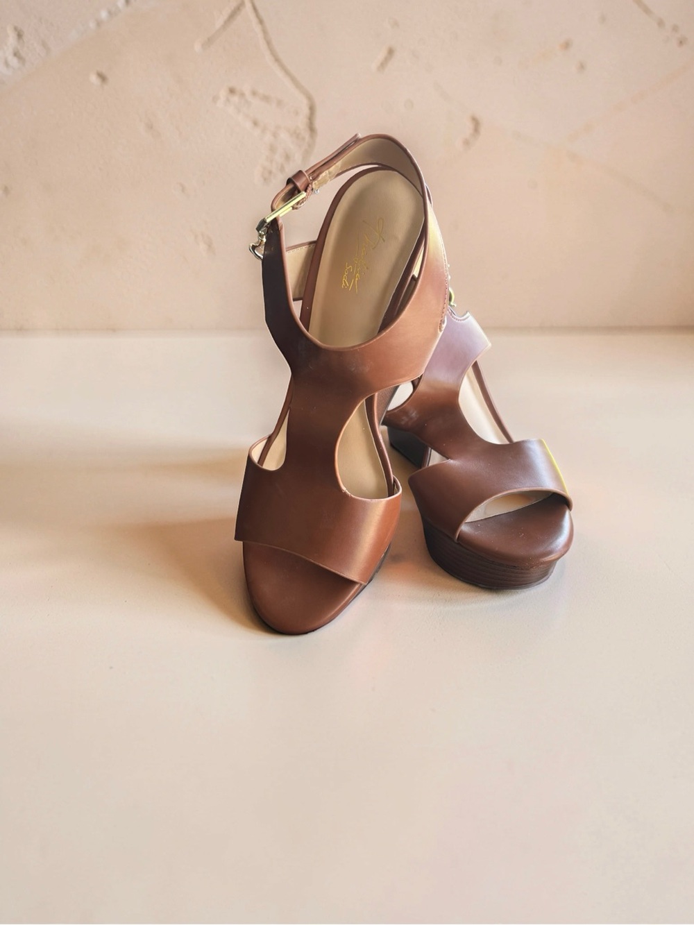 Thalia Sodi Brown Cutout Platform Sandals